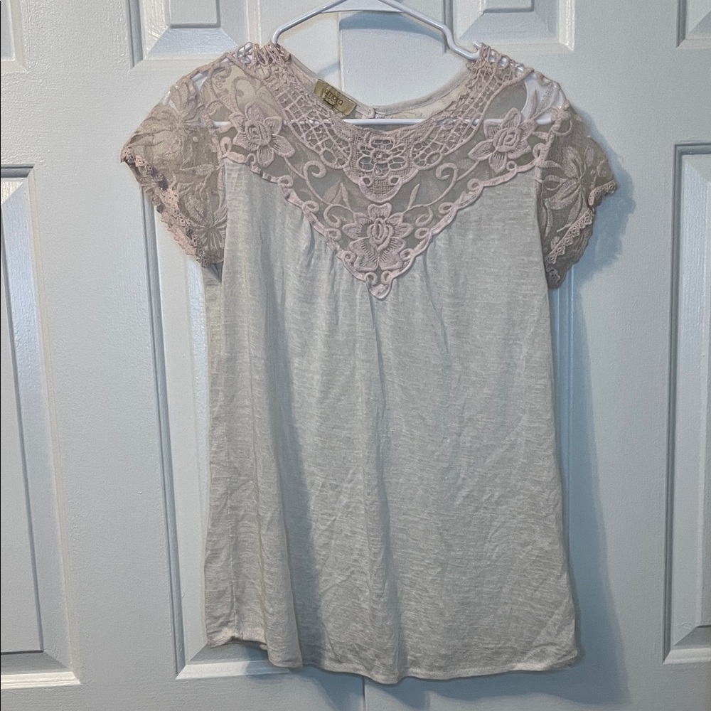 Ambra Italy‎ Pale Pink Lace T Shirt Viscose Size S
